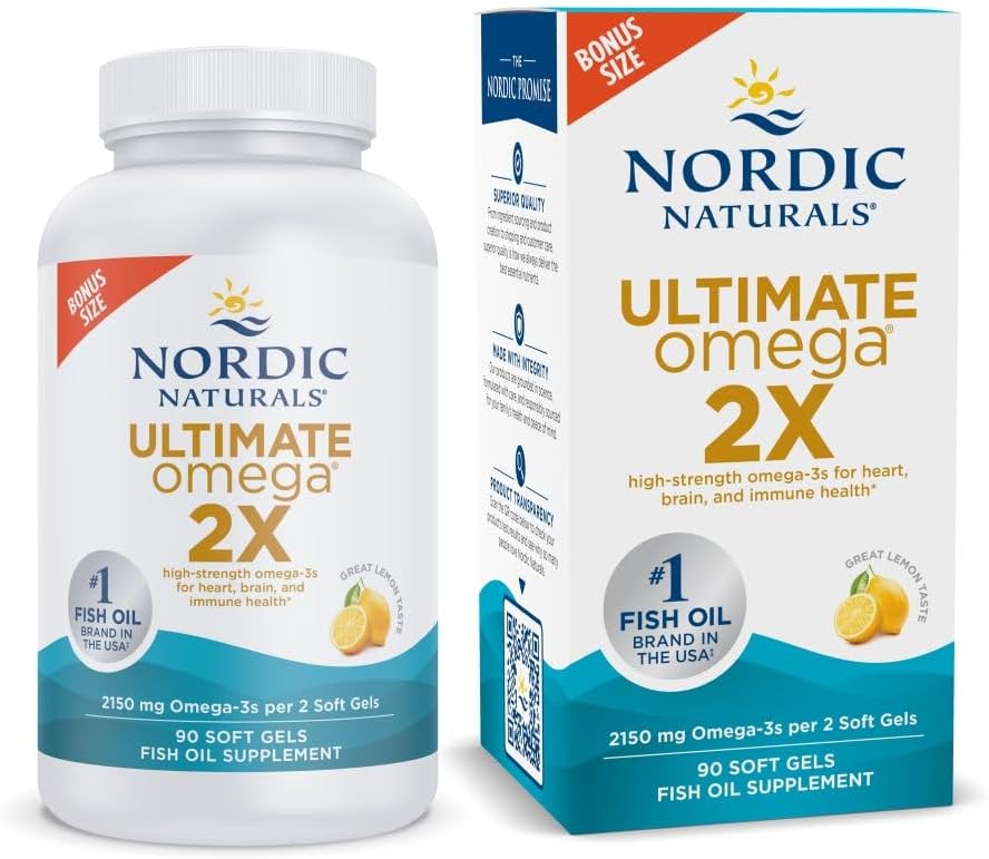 İskandinav Naturals Ultimate Omega 2X, Limon Flavor - 90 Soft Gels - 2150 mg Omega- High-Potency Omega-3 Fish Oil with EPA & DHA - Optisyen Beyin & Heart Health - Non-GMO - 45 Hizmetler