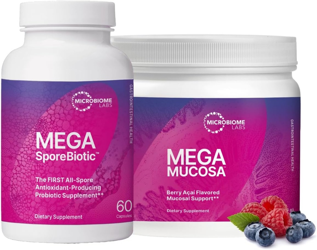 Microbiome Laboratuvarları Mega ClaytoneBiotic (60 Capsules) + MegaMucosa (5.5oz Toz) Probiyotik ve Gut Mucosal Support Sche - Sporte-Based Probiyotik with Immunoglobulins, Bolt Supplement