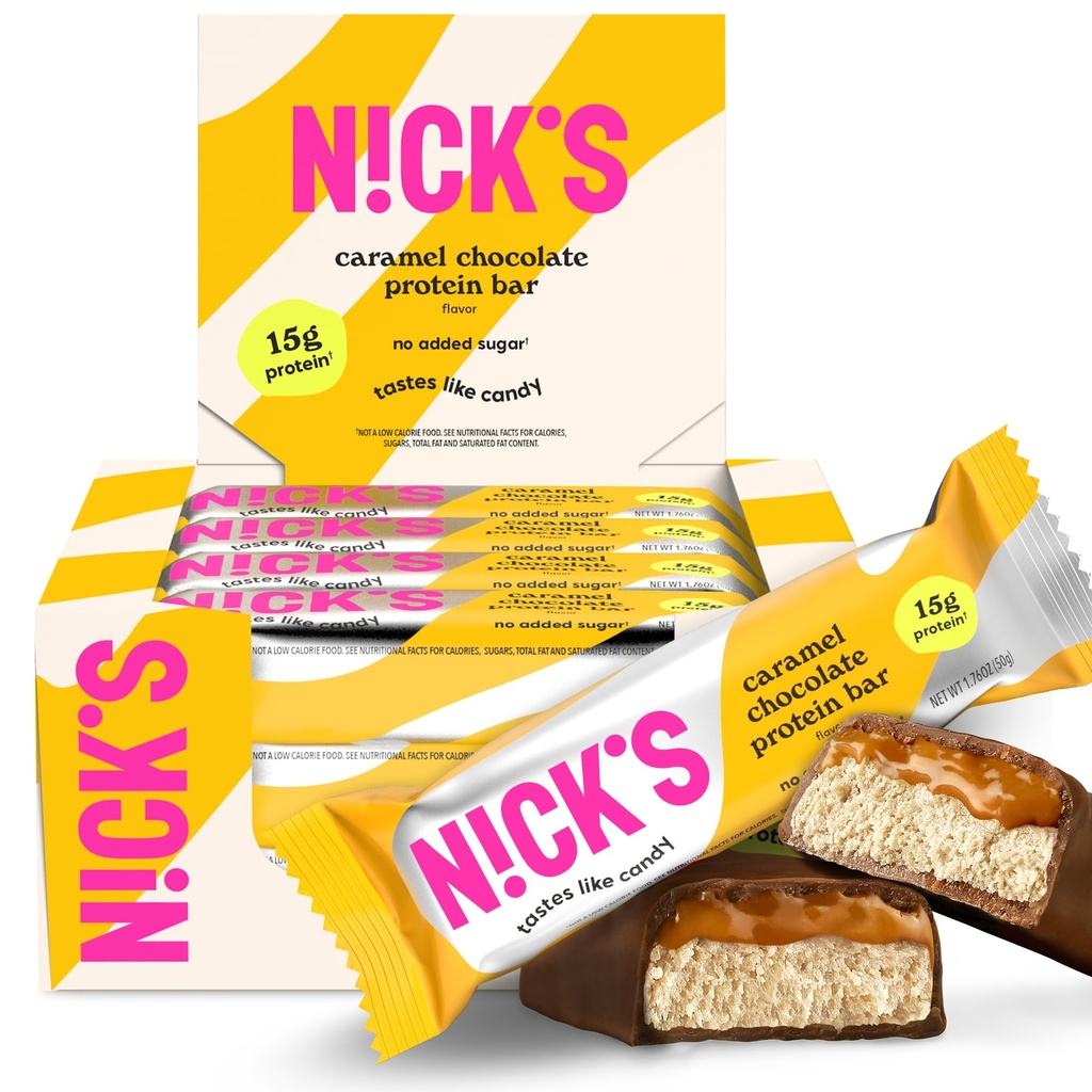 Σοκολάτα Caramel Protein Bars του Nick – 12 count Box 