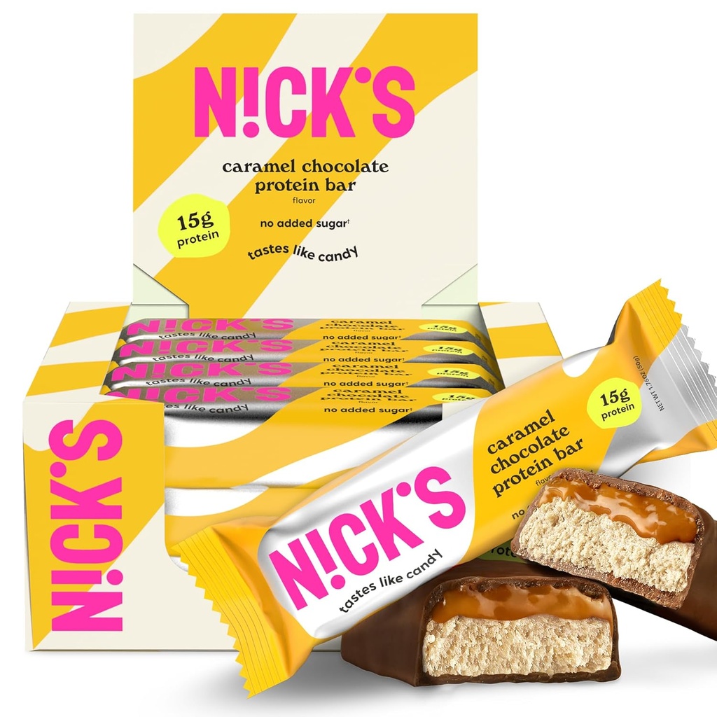 Σοκολάτα Caramel Protein Bars του Nick – 12 count Box 