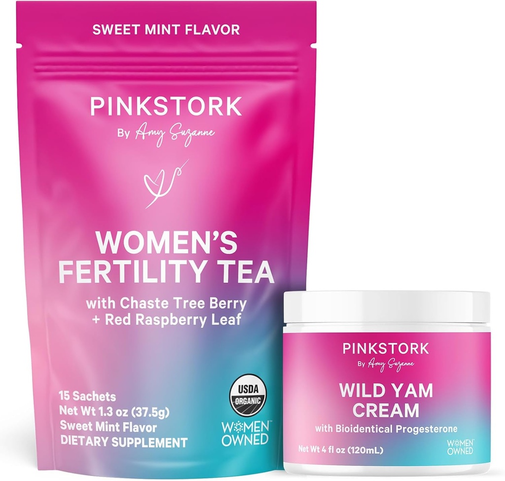 Pink Stork Fertness Tea and Wild Yam Cream for Women, Fertness, Ovulation, Conception ve Hormon Dengesi Chaste Tree Berry (Vitex) - Duo