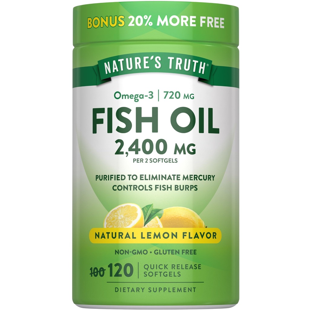 Nature's Truth Fish Oil 2400 mg | 120 Hızlı Yayın Softgels | 720 mg Omega 3 | Burpless Lemon Flavor Pills | Non-GMO & Gluten Ücretsiz Supplement Supplement