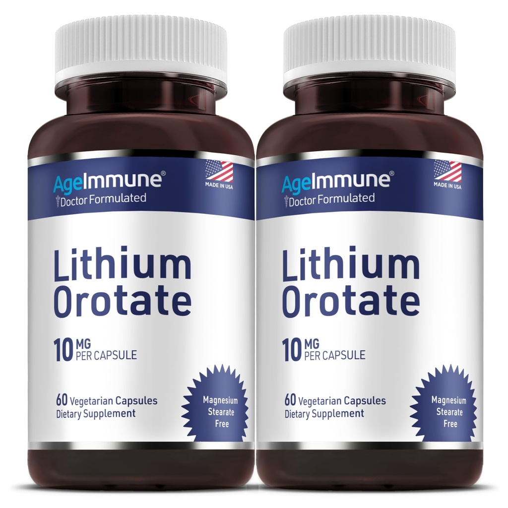 Lithium Orotate 10mg per Capsule - 60 Vegetarian Capsules. Memory and Emotional Wellness Support - Magnesium Stearate Free - 2 Months Supply of Lithium Supplement. (2)