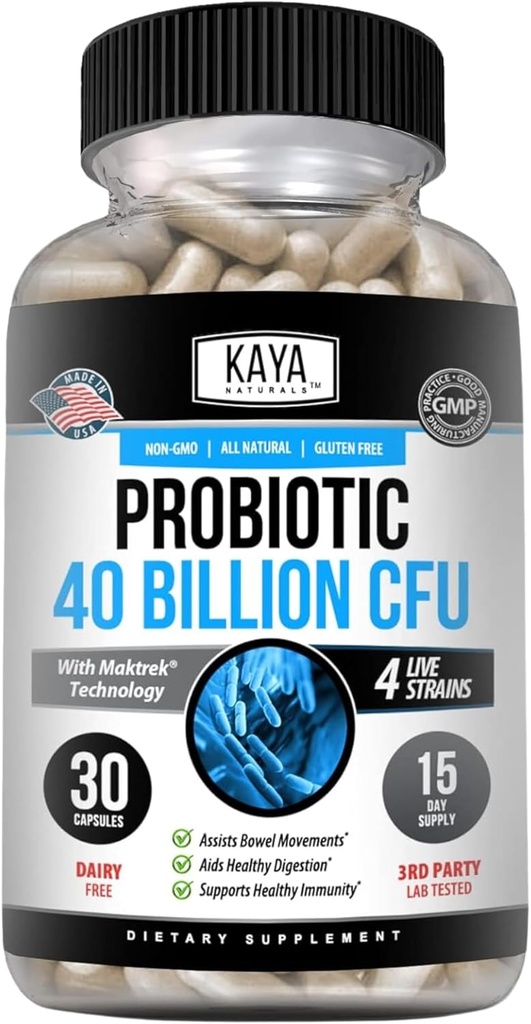 Kaya Naturals Probiotic 40 Δισεκατομμύρια CFU - Προβιοτικά για τις γυναίκες, Προβιοτικά για τους άνδρες και τους ενήλικες, Natural - Gut Health & Immune Support Supplement - Promotes Digestive Health - 30 Count
