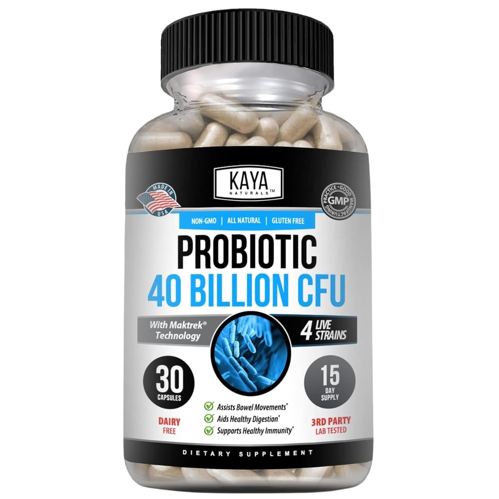 Kaya Naturals Probiyotik 40 Milyar CFU - Kadınlar için Probiyotikler, Erkekler ve Yetişkinler için Probiyotikler, Doğal - Gut Health & Immune Support Supplement - The Digestive Health - Count 30