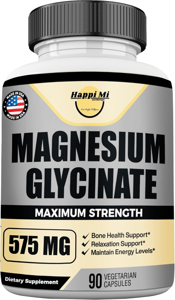 Magnezyum Glycinate 575 mg per Service, Essential Mineral Supplements, Muscle & Bone Health Support, Promosyonation & Balance Mood, Non-GMO - 90 Vegan Capsule 45 Hizmetler