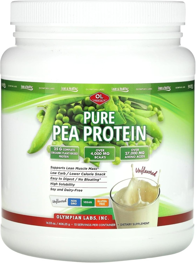 Olympian Labs Pea Protein Powder, Unflavored - 25g πρωτεΐνης, φυτικής προέλευσης Vegan Friendly, Low Net Carbs, Gluten Free, Lactose Free, No Sugar Added, and Soy Free, 13 Servings