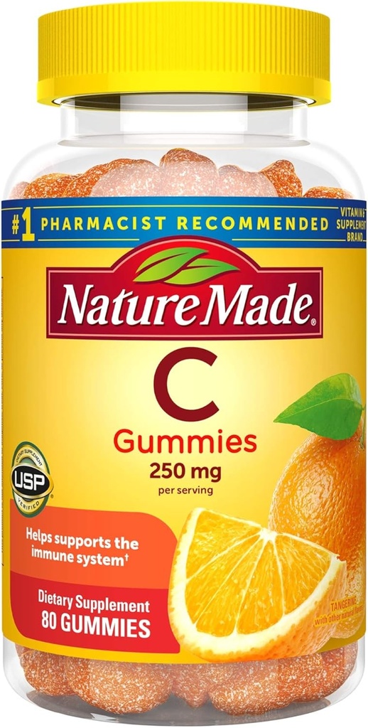 C Gummies 250 mg, 80 Count, For Immune Support, Antioxy Support, Collagen Support for Skin Health, Tangerine