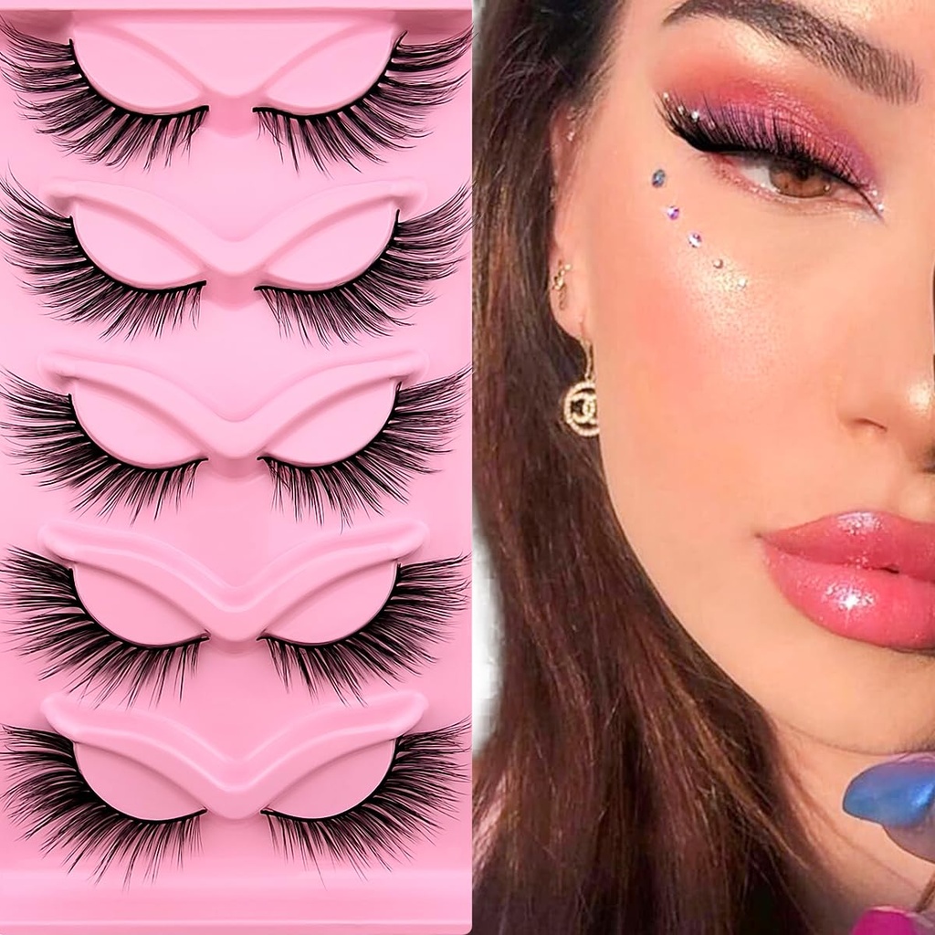 Fox Eye Lashes Wispy Eyelashes 19mm Long Cat Eye Angel Wing Lashes Faux Mink false Eyelashes Natural Look 5 Pairs paketi (XF06)