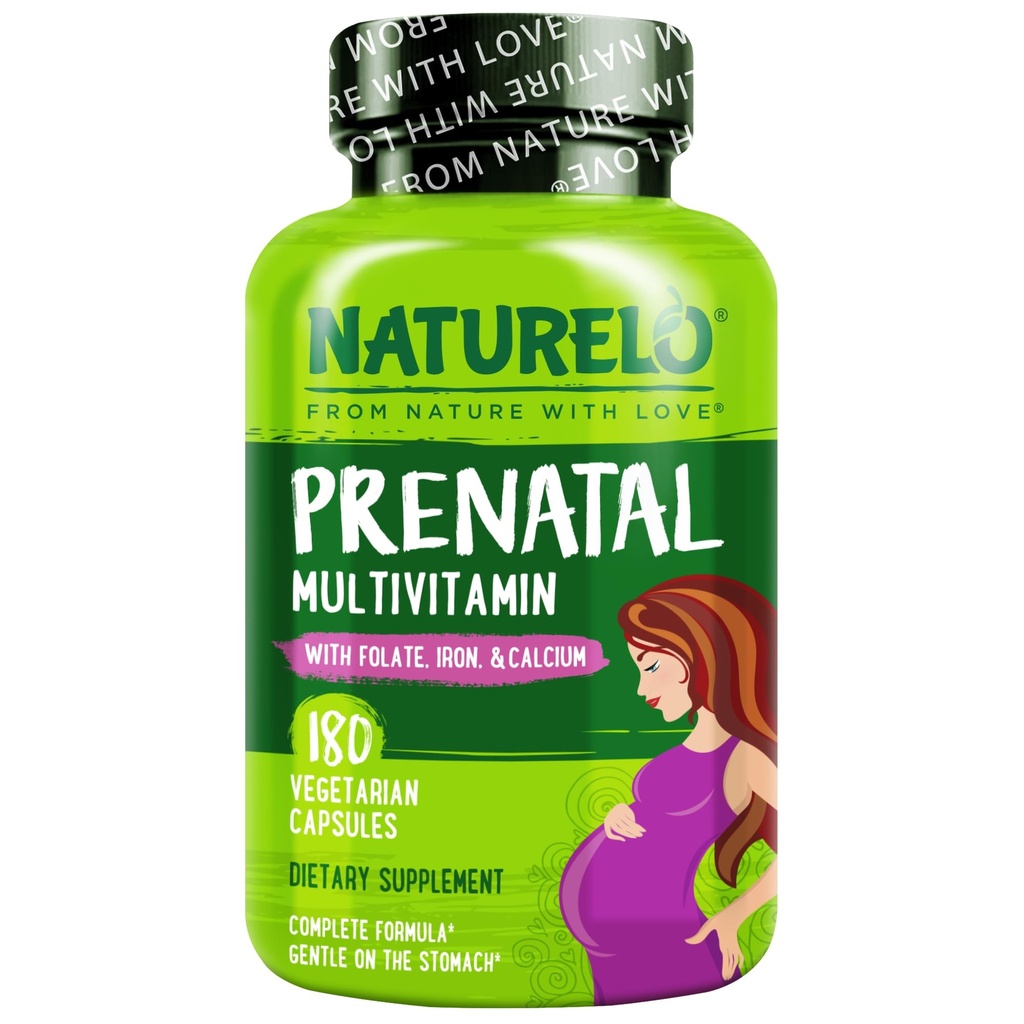 NATLO Prenatal Multivitamin, Cent Chelated Iron, Metil Folate, Plantuba & Choline - Vegan, Vegetarian - Non-GMO - Gluten Free - 180 Capsules - 2 Ay Supply