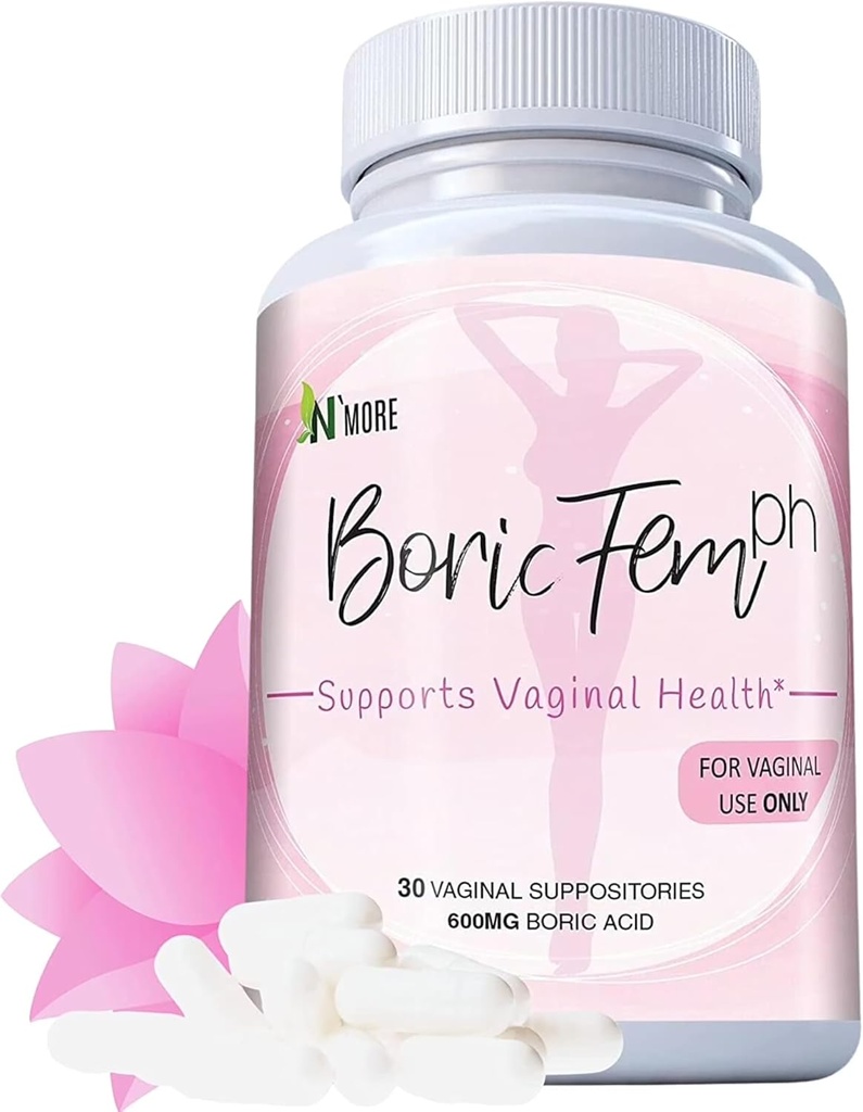 N'More Boric Acid Vaginal Suppositories - ABD'de %100 Pure Made - Boricfem Support Vaginal Health (One) (30 Hizmet, Boric Acid Suppositories)