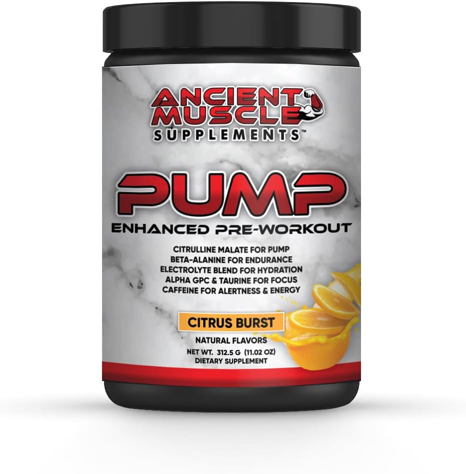 Pump Pre Workout Supplement with Citrulline Malate, Beta Alanine, Alpha GPC - Geliştirilmiş Pump Supplement improves Energy, Focus & Abxia - Citrus Burst Protein Toz Toz Tozu - Citrus Burst Protein Toz Toz Tozu