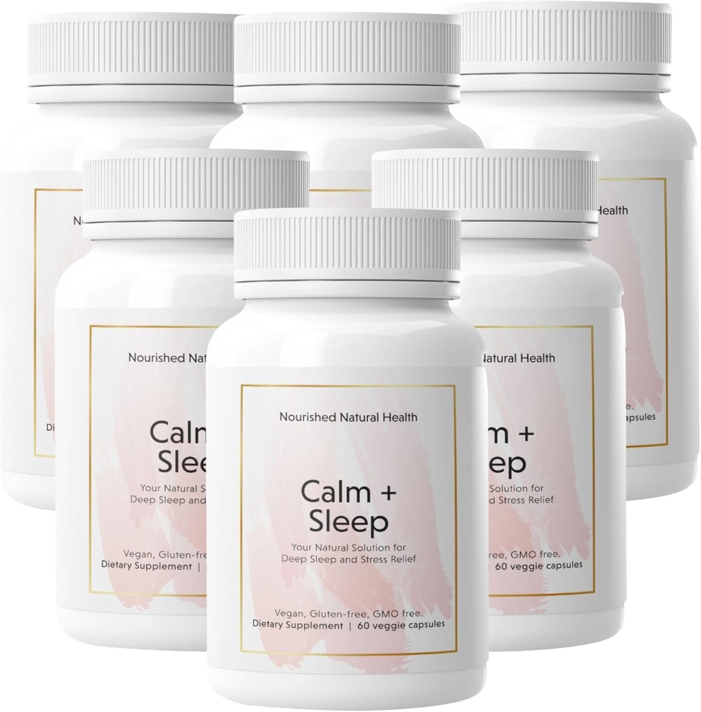 Nourished Natural - Calm + Sleep Capsules for Deep Rest & Relaxation with Ashwagandha, Chamomile, Tart Cherry Extract, Passionflower, L-theanine, & Magnezyum - 360 Capsules