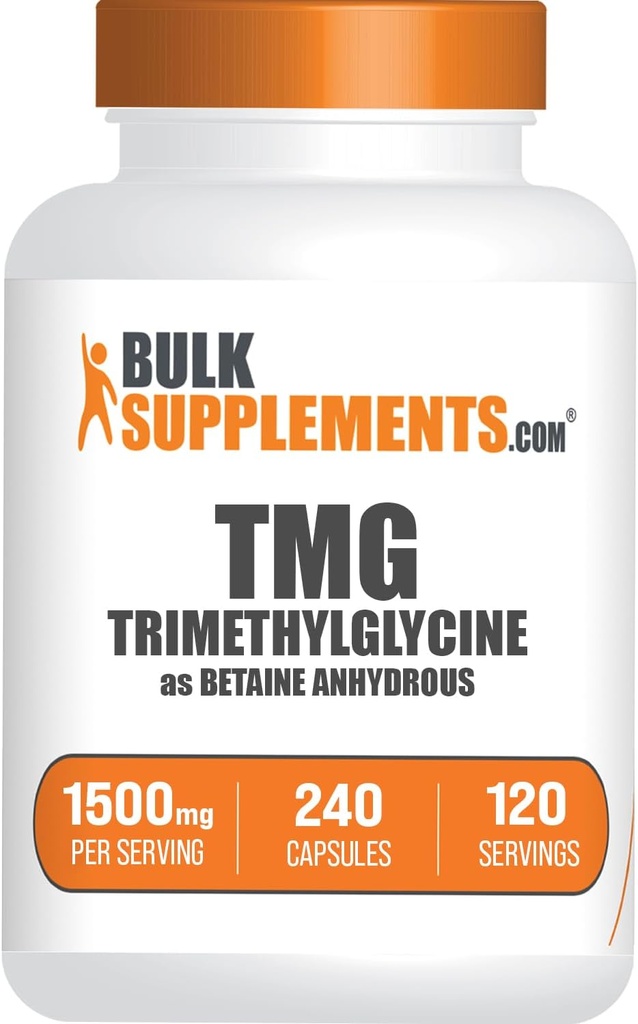 BulkSupplements.com TMG Capsules - Tri Metilglycine as Betaine Anhidrus, TMG Supplement - Gluten Free, 2 Capsules per Service (1500 mg), 240 Count (Pack of 1)