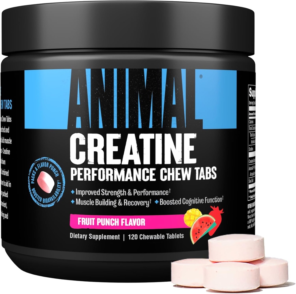 Animal Omega Omega 3 & 6 Supplement with 30 Day Pack Creatine Chews Tablets Fruit Punch