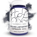 Choline L-Bitartrate Capsules 500 mg (180 Kont) | Choline Supplement | Supports Cognitive Function, mental Performans ve Fiziksel Endurance