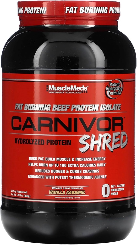 KasMeds Carnivor Shred Fat Yanan Hydrolized Beef Protein Isolate, 0 Lactose, 0 Sugar, 0 Fat, Vanilla Caramel, 2 Pound, 28 Hizmetler