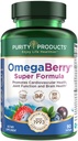 Saf Ürünler OmegaBerry Fish Oil w/Vitamin D3 + Organik Acai Super Formula - 1875 mg of Tempd, Molecularly Distilled, Ultra Pure Omega-3s 1080 mg EPA + 720mg DHA + 120 mg DPA - 90 Count DHA + 120 mg DPA - 90 Count