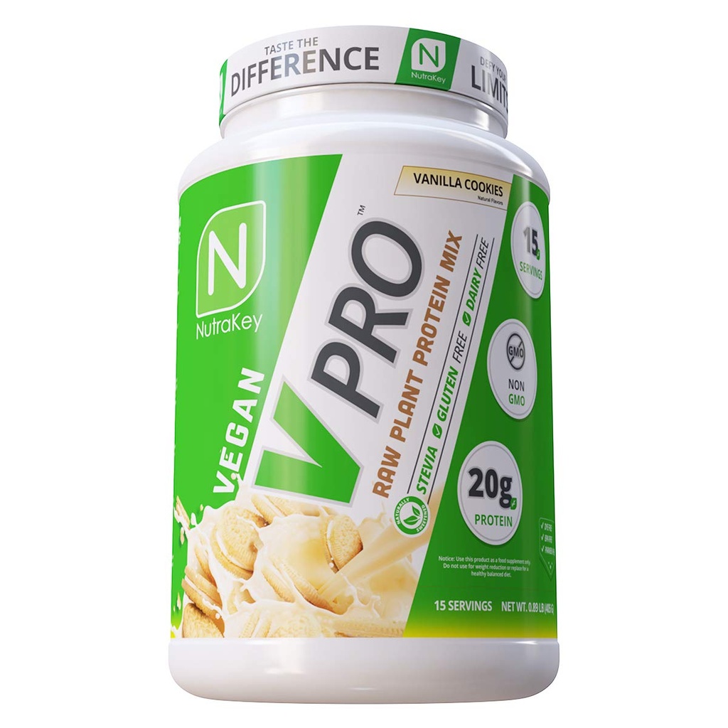 NutraKey V-Pro, Raw Plant protein Toz, Organik, Vegan, Low Carb, Gluten Free with 20g of protein (Vanilla Cookie) 1.78-Pound.