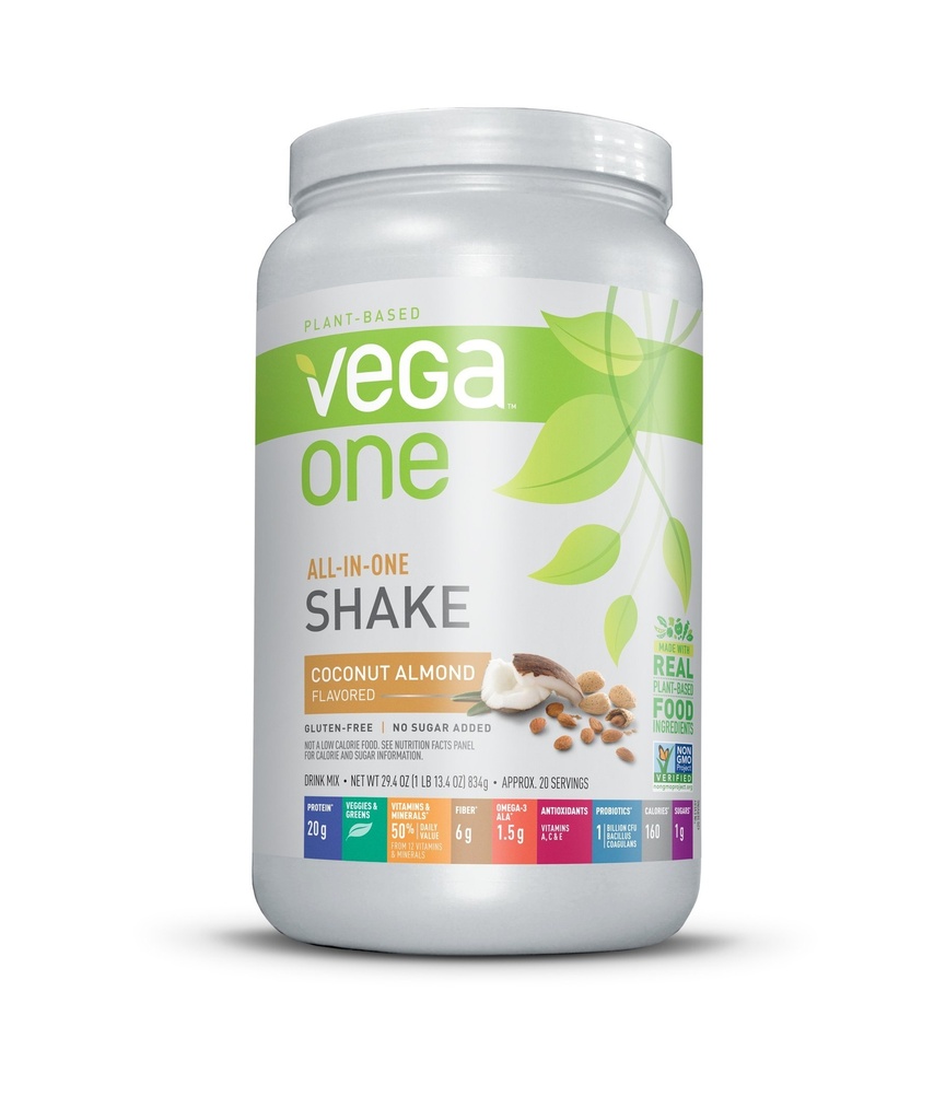 Vega One All-In-One Beslenme Shake Coconut Almond (20 hizmet) - Bitki bazlı Vegan Protein Tozu, Süt, Gluten Ücretsiz, GMO, 29.4 Ounce (GMO, 1)