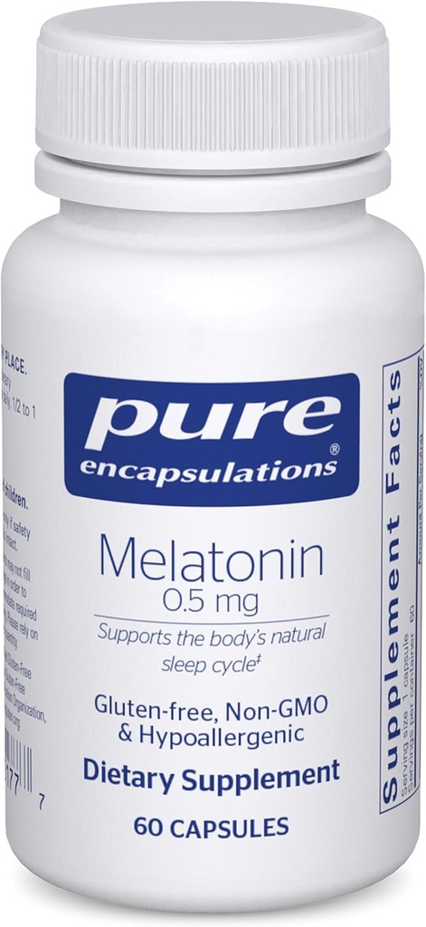 Pure Encapsulations Melatonin 0,5 mg - Doğal Uyku Yatak zamanı için Yardım - Regulates Sleep-Wake Döngüsü - 0,5 mg Melatonin - Vegan & Non-GMO - 60 Capsules