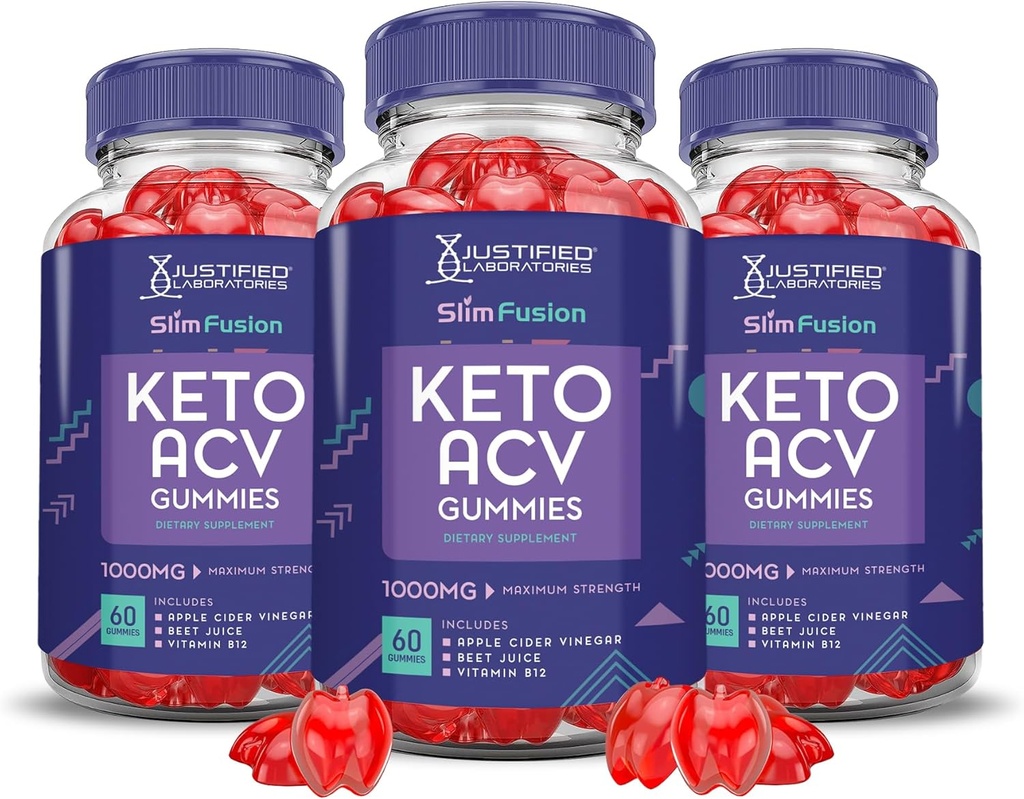 (3 Pack) Slim Fusion Keto ACV Gummies Gelişmiş 1000MG Slimfüzyonu Kemoterapi Formula Apple Cider Vinegar Formula B12 Vegan GMO 180 Gummys