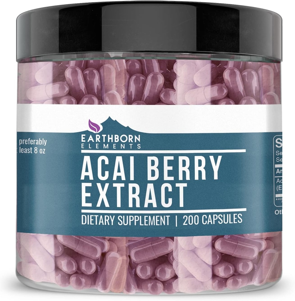 Earthborn στοιχεία Acai Berry Extract 200 κάψουλες, καθαρό & μη αραιωμένο, χωρίς πρόσθετα