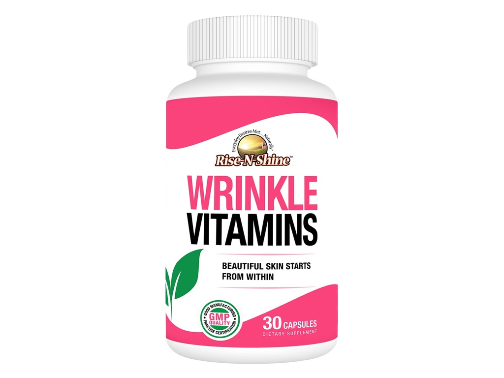 Rise-N-Shine Wrinkle Vitamins Skin Supplement Face Mask with Collagen, Resveratrol, Aloe Vera, Grape Tohum ve 30 Kont