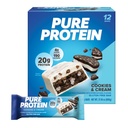 Pure protein Bars, Yüksek Protein, Nutritious Snacks to Support Energy, Low Sugar, Gluten-free, Cookies and Cream, 1.76oz, 12 Pack