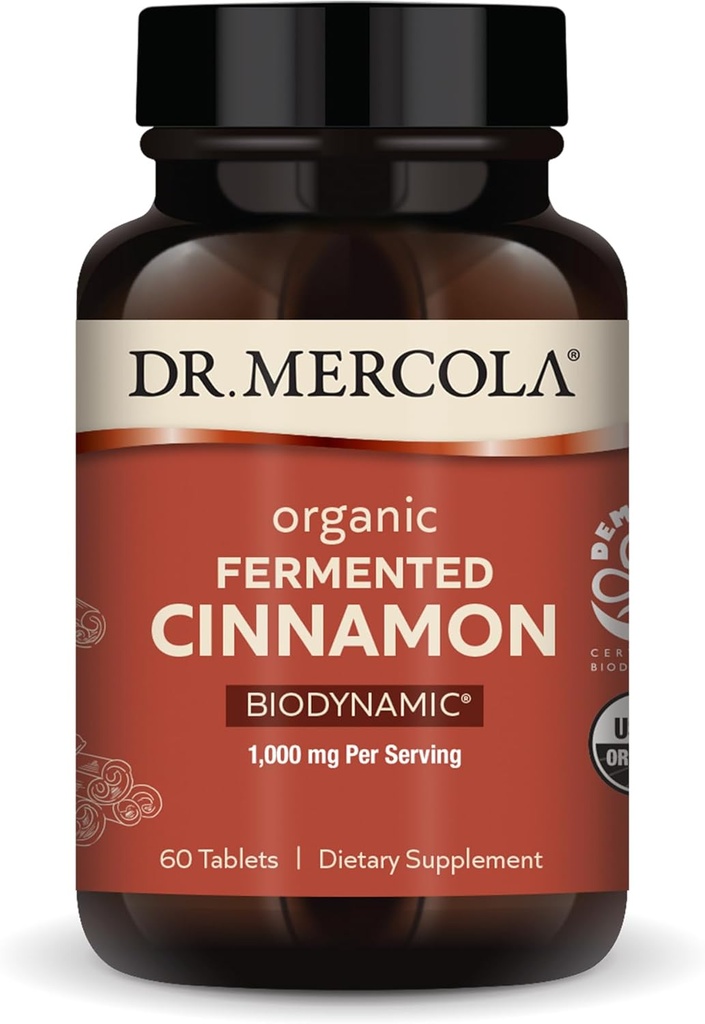 Dr. Mercola Biodynamic Organic Fermented Cinnamon - Supports Metabolic Health - High-Flavono Cinnamon Extract - USDA Organic, Non-GMO, Gluten-Free & Soy-Free - 90 Tabletler