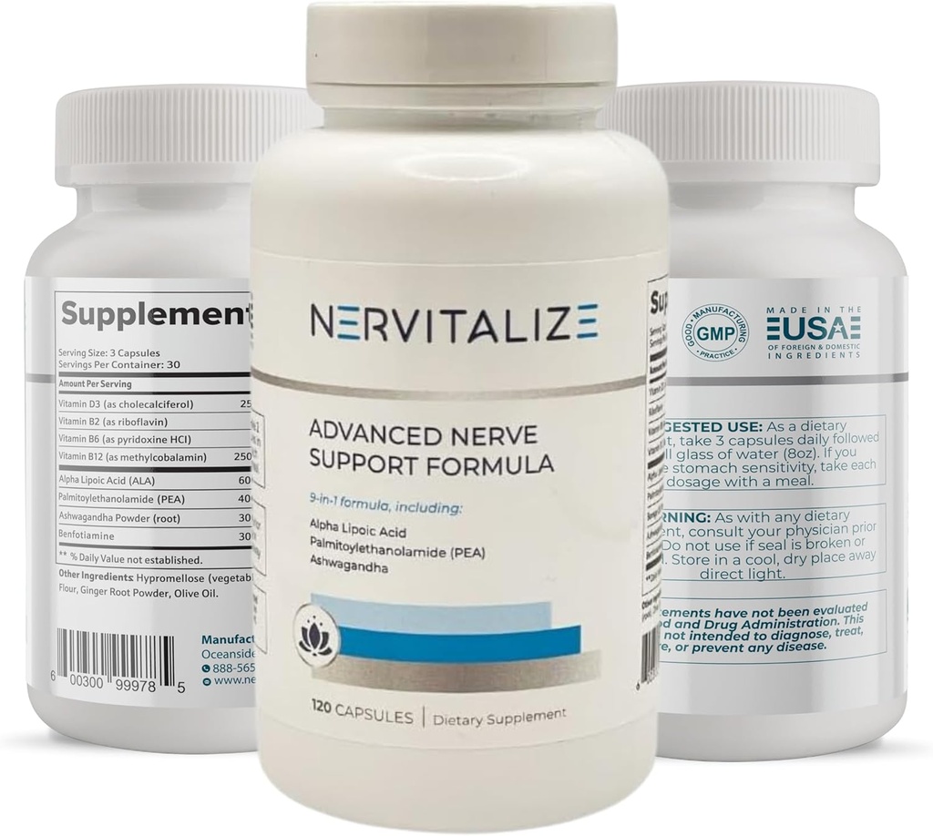 Gelişmiş Nerve Support Formula 600 mg Pure Alfa Lipoic Acid ve Palmitoylolamid (Pea) Neuropati Destek Supplement - Fortify Nerves - En İyi Peripheral Relief Support - 120 Capsules