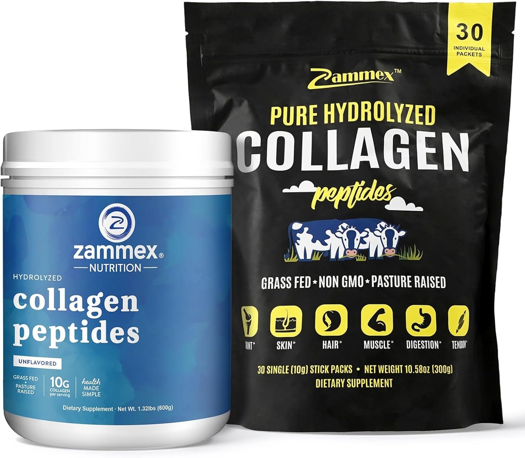 Zammex Collagen Powder Toz Unflavored 600g + 30 Sticks Travel Packets