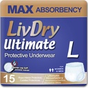 LivDry Büyük Ultimate Adult Incontinence Underwear, Max Absorbent Adult Diapers with Leak Protection, L, 15Pack