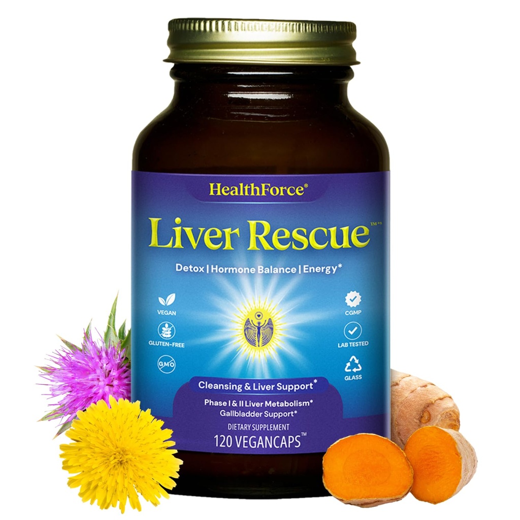 HealthForce SuperFoods Liver Recovery - Natural Liver Cleanse - Milk Thistle & Dandelion Root - Gluten-Free & Vegan - 120 Capsules