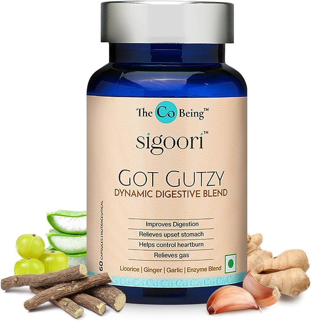 Erkekler ve kadınlar için Gutzy, Contains Turmeric, Ginger, Licorice, Aloe Vera ve Digestive Enzymes, Digestive Health, Acidity, Constipation, Nausea, 60 Capsules.