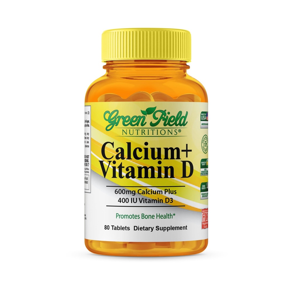 Greenfield Beslenmeler Halal Kalsiyum Tabletleri D3 Vitamin D3 400IU ile 600 mg - 90 Halal Vitaminler Kadınlar ve Erkekler için Mikrobiyal Tabletler, Kemik Dişleri ve Immune Health