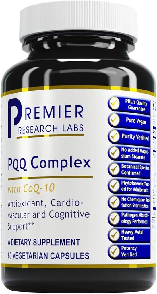 Premier Research Labs, CoQ10 ile Premier PQ Kompleksi - Coenzyme Q10, Co Q 10 Supplement with Pyrroloquinoline Quinone (PQ) for Antioxy, Brain & Heart Support - 60 Vegetarian Capsules