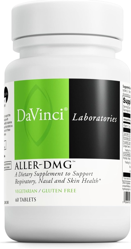 DAVINCI Labs Aller-DMG - Συμπλήρωμα διατροφής για την υποστήριξη της υγείας του αναπνευστικού, Nasνικού και δέρματος - με βιταμίνη C, Quercetin και More - Χωρίς γλουτένη - δισκία