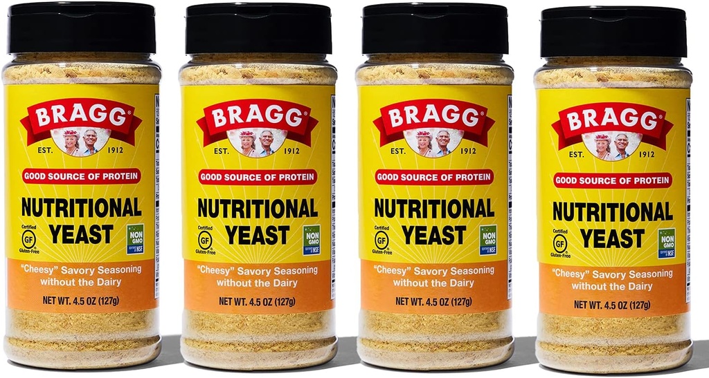 Bragg Beslenme Yeast Seasoning – Vegan, Gluten Ücretsiz Peynir Flakes – Protein ve Vitaminlerin İyi Kaynağı – Nutritious Savory Parmesan Cheese Substitute – Non GMO TY, 4.5 Ounce, 4-Pack