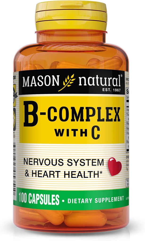 Vitamin C ile MASON NATURAL B-Complex – Nervous System & Heart Health Support – 100 Capsules