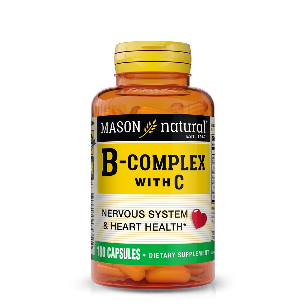 Vitamin C ile MASON NATURAL B-Complex – Nervous System & Heart Health Support – 100 Capsules