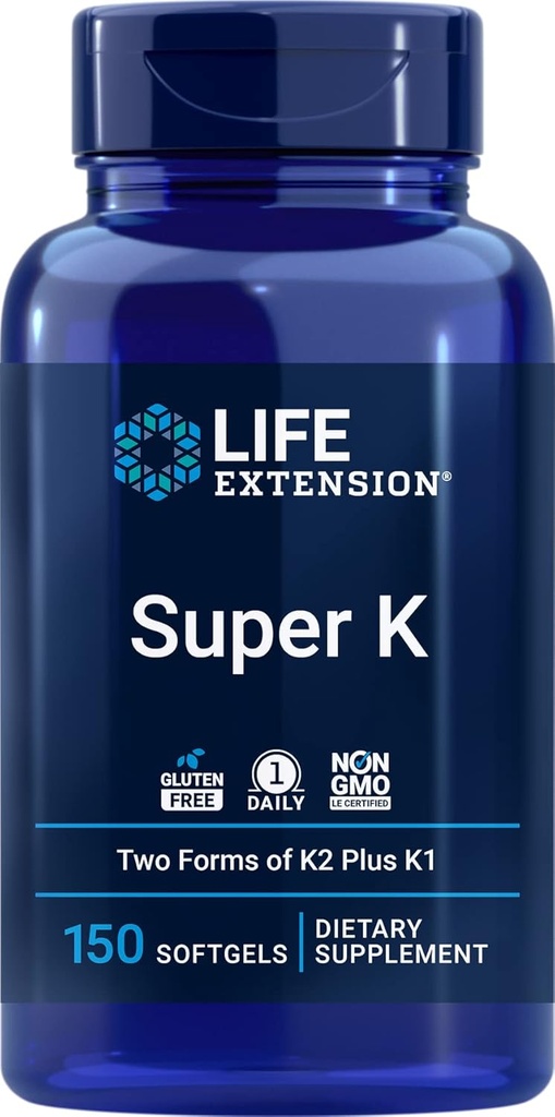 Επέκταση ζωής Super K, 150 Softgels, με βιταμίνη K1 και K2 - MK4 & MK7
