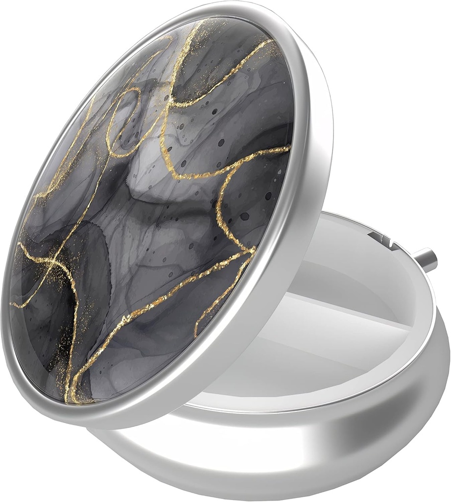 Pill Box, 3 Compartment Portable Travel Medicine Box with Mirror, Compact and Cute, Fits in Purse and Pocket, Medicine and Vitamin Organizer (Black Gold Marble)