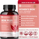 Kadınlar için İronik Supplement - Chelate Iron Bisglycinate 25mg C, B6, B12 Folic Asit - Destekler Demir Eksikliği, Menstrual Health & Energy - 120 Count