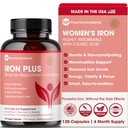Kadınlar için İronik Supplement - Chelate Iron Bisglycinate 25mg C, B6, B12 Folic Asit - Destekler Demir Eksikliği, Menstrual Health & Energy - 120 Count