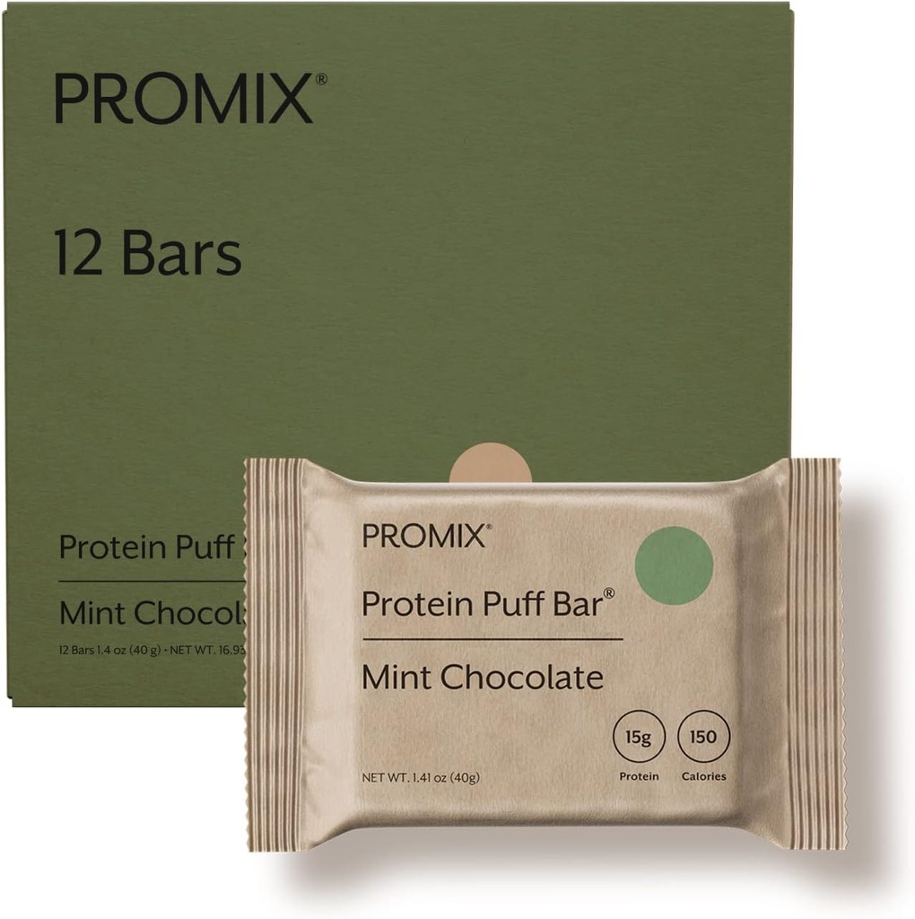 ProMix Profection Protein Puff Bars - Σοκολάτα μέντας- Μαρσμόλοου Crispy Treat - Μεγάλη Γεύση & Υγιεινή On The Go Snack - Υψηλή πρωτεΐνη & χαμηλή θερμίδα -Δωρεάν από γλουτένη, σόγια, & καλαμπόκι - 12 Bars