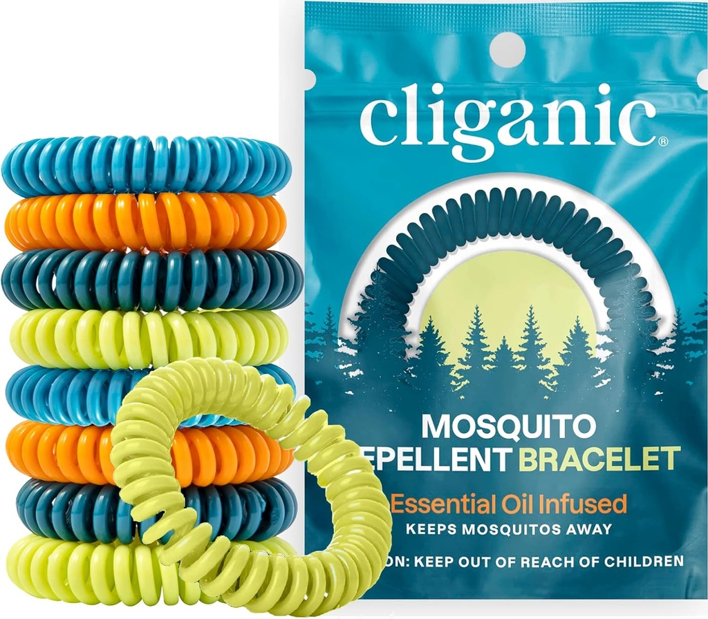 Cliganic 25 Pack Mosquito Repellent Βραχιόλια για Ενήλικες & Παιδιά - Φυσικό DEET-Free Μπάντες, μεμονωμένα τυλιγμένα