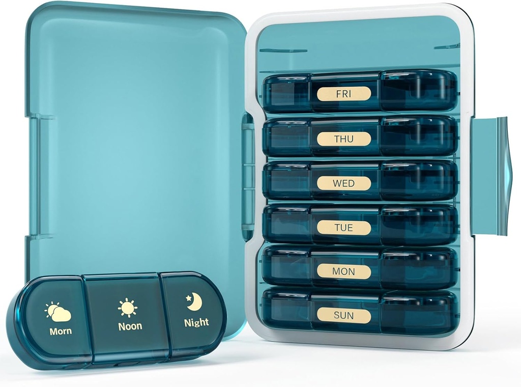 Haftalık Pill Organizer 3X bir Gün, 7 Gün Pill Box 3 Times, Seyahat Pill Case for Pills /Vitamin /Fish Oil /Medication /Supplements (3x7 Blue)