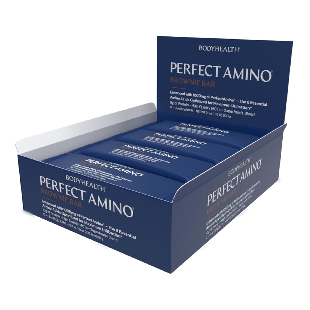 VücutSağlık MükemmelAmino Bar Protein Enerji Snack with 10g of protein, Plantive MCT's, Superfood Mix, Kosher, (Brownie, 12 Pack)