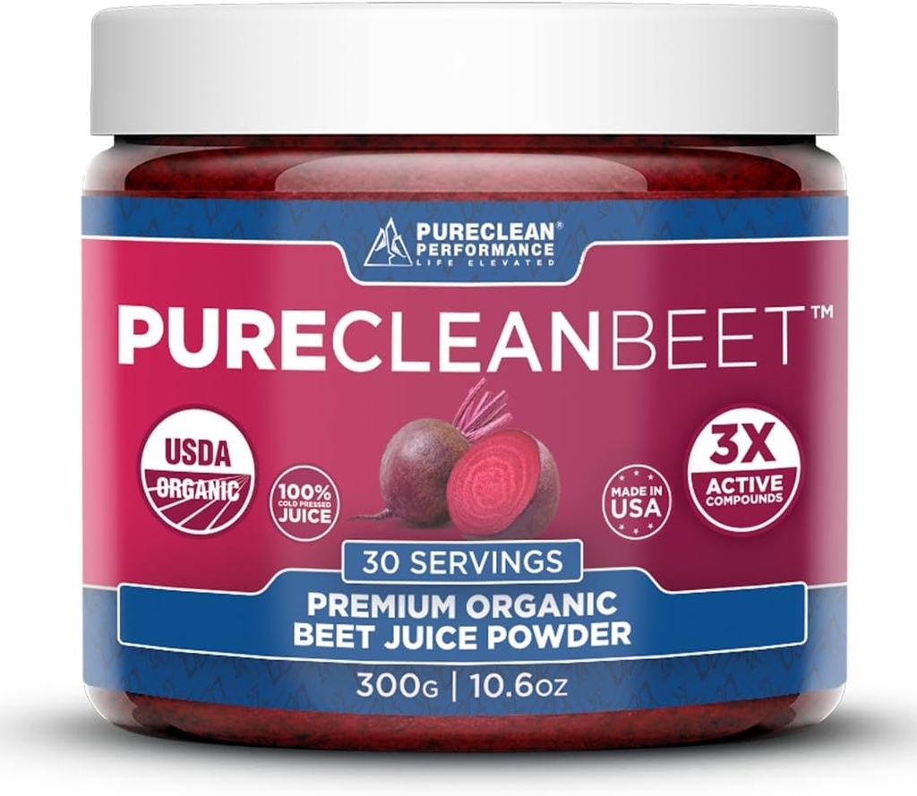PureClean Beet Premium Beet Juice Powder - 100% Βιολογικό Νιτρικό Οξείδιο Υποστήριξη για Κλινικά-Proven 3X Μεγαλύτερη Κυκλοφορία, Αντοχή & Ενέργεια - Υπερήφανα κρύο-Pressed, Ecofriendly, ΗΠΑ - 30 Υπηρεσίες